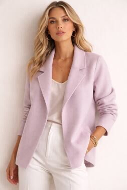 Rachel Zoe Wool Blend Blush Pink Open Front Jacket | Size L